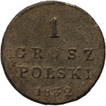 Królestwo Kongresowe, Mikołaj I, 1 grosz polski 1832 KG, Warszawa - zaokrąglona cyfra 2 w dacie