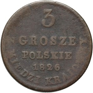 Królestwo Kongresowe, Mikołaj I, 3 grosze z miedzi krajowej 1826 IB, Warszawa
