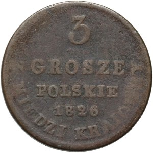 Kongress Königreich, Nikolaus I., 3 inländische Kupferpfennige 1826 IB, Warschau