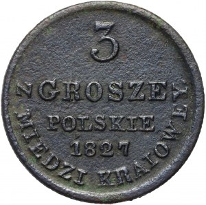 Regno del Congresso, Nicola I, 3 penny domestici in rame 1827 IB, Varsavia