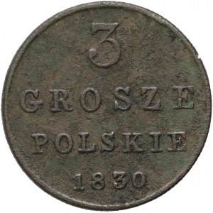 Kongresové království, Mikuláš I., 3 Polish grosze 1830 FH, Warsaw