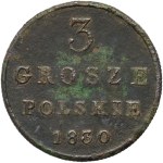 Królestwo Kongresowe, Mikołaj I, 3 grosze polskie 1830 FH, Warszawa - cyfry w dacie rozstawione wąsko