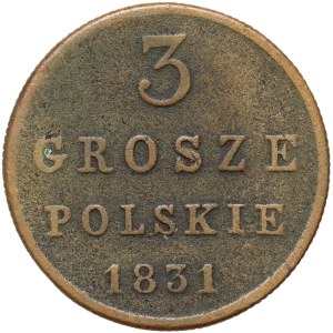 Kongresové kráľovstvo, Mikuláš I., 3 Polish grosze 1831 KG, Warsaw