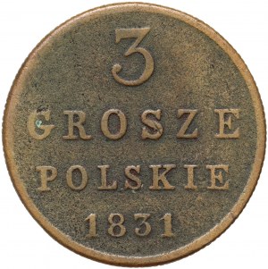 Kongresové království, Mikuláš I., 3 Polish grosze 1831 KG, Warsaw