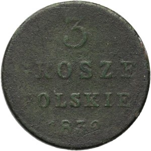 Kongresové kráľovstvo, Mikuláš I., 3 Polish grosze 1832 KG, Warsaw