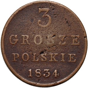 Kongress Königreich, Nikolaus I., 3 polnische Grosze 1834 KG, Warschau