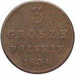 Królestwo Kongresowe, Mikołaj I, 3 grosze polskie 1834 IP, Warszawa
