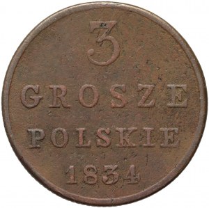 Kongresové kráľovstvo, Nicholas I, 3 Polish grosze 1834 IP, Warsaw