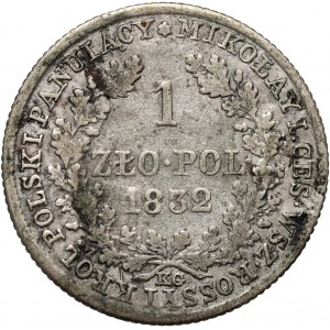 Royaume du Congrès, Nicolas Ier, 1 zloty 1832 KG, Varsovie - grosse tête