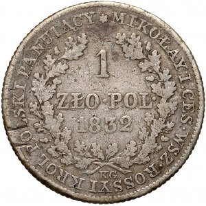 Royaume du Congrès, Nicolas Ier, 1 zloty 1832 KG, Varsovie - petite tête