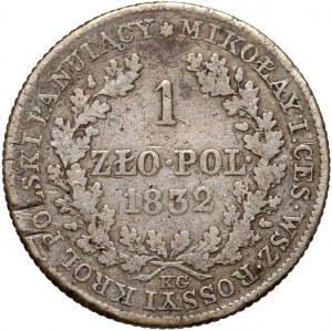 Royaume du Congrès, Nicolas Ier, 1 zloty 1832 KG, Varsovie - petite tête