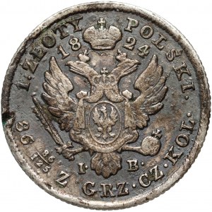 Królestwo Kongresowe, Aleksander I, 1 złoty 1824 IB, Warszawa, rzadki rocznik