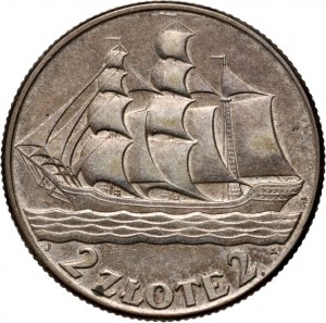 II RP, 2 Zloty 1936, Warschau, Segelschiff