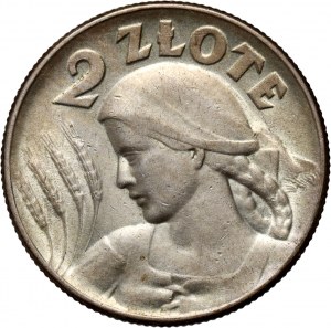 II RP, 2 zlotys 1925 sans point, Philadelphie, Moissonneur