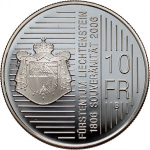 Liechtenstein, Jan Adam II, 10 franków 2006 B, Berno, 200 lat suwerenności