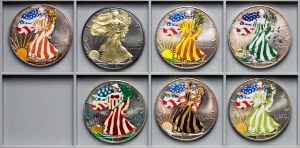 USA, 1 dollaro, aquila d'argento americana - set di 7 pezzi, colore