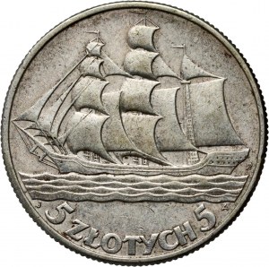 II RP, 5 Zloty 1936, Warschau, Segelschiff