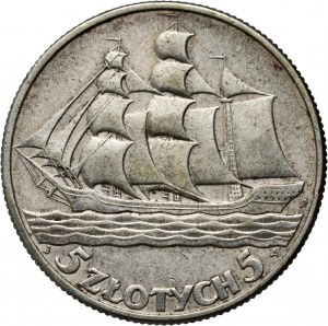 II RP, 5 zloty 1936, Varsavia, Nave a vela
