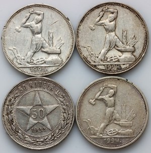 Russia, URSS, serie di 50 copechi datati 1922-1925, (4 pezzi)