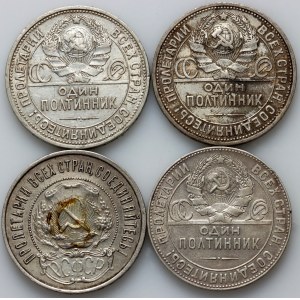 Russie, URSS, ensemble de 50 kopecks datés de 1922-1925, (4 pièces)