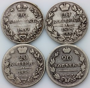 Russia, Alexander I / Nicholas I, set of 20 Kopecks from 1813-1839, (4 pieces)