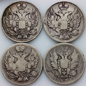 Russie, Alexandre Ier / Nicolas Ier, ensemble de 20 kopecks datés de 1813-1839, (4 pièces)