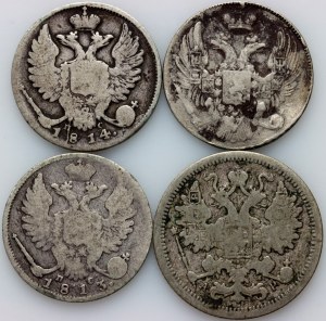 Rosja, zestaw monet z lat 1813-1902, (4 sztuki)