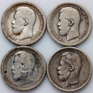 Russia, Nicholas II, set of 50 Kopecks from 1896-1900, (4 pieces)