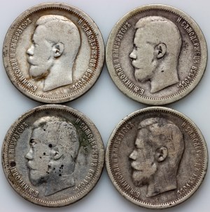 Russie, Nicolas II, ensemble de 50 kopecks datés de 1896-1900, (4 pièces)