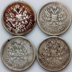 Russia, Nicola II, serie di 50 copechi datati 1896-1900, (4 pezzi)