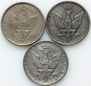 Regno di Polonia, set di 10 fenigs del 1917-1918, (3 pezzi)