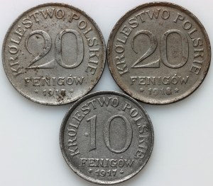 Kingdom of Poland, set of coins from 1917-1918, (3 pieces)