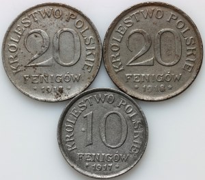 Regno di Polonia, serie di monete 1917-1918, (3 pezzi)