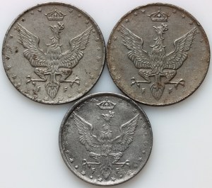 Royaume de Pologne, ensemble de pièces 1917-1918, (3 pièces)