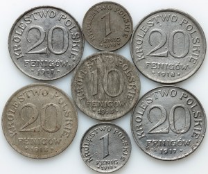 Królestwo Polskie, zestaw monet z lat 1917-1918, (7 sztuk)
