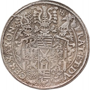 Allemagne, Saxe, Krystian II, Jean-Georges Ier et Auguste, thaler 1592 HB, Dresde