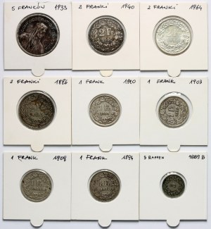 Switzerland, set of 9 coins