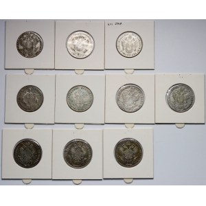 Österreich, 19. Jahrhundert, 20 krajcars, Satz von 10 Münzen