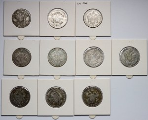 Austria, XIX wiek, 20 krajcarów, zestaw 10 monet