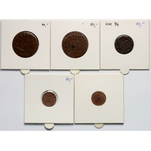 Polska, Poniatowski, XIX wiek, II RP, zestaw 5 monet