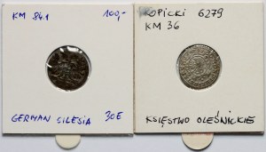 Schlesien, Greszel 1624 (Wrocław) und Krajcar 1683 (Olesnica), Satz von 2 Münzen