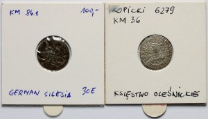 Slezsko, Greszel 1624 (Wrocław) a Krajcar 1683 (Olesnica), sada 2 mincí