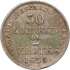 Ruské delenie, Mikuláš I., 30 kopejok = 2 zloté 1835 MW, Varšava