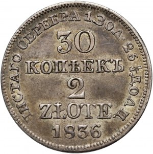 Ruské delenie, Mikuláš I., 30 kopejok = 2 zloté 1836 MW, Varšava