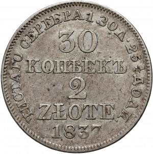 Russian partition, Nicholas I, 30 kopecks = 2 zlotys 1837 MW, Warsaw