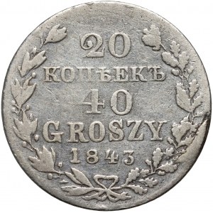 Zabór rosyjski, Mikołaj I, 20 kopiejek = 40 groszy 1843 MW, Warszawa