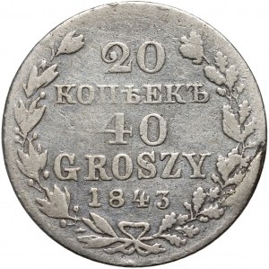 Partage russe, Nicolas Ier, 20 kopecks = 40 grosze 1843 MW, Varsovie