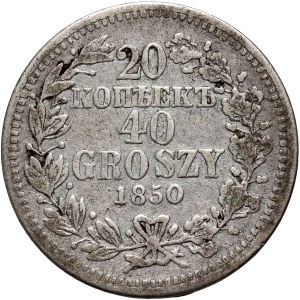 Partage russe, Nicolas Ier, 20 kopecks = 40 grosze 1850 MW, Varsovie - baies par un double ruban