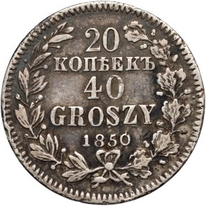 Russian partition, Nicholas I, 20 kopecks = 40 groszy 1850 MW, Warsaw