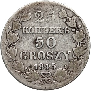 Zabór rosyjski, Mikołaj I, 25 kopiejek = 50 groszy 1845 MW, Warszawa